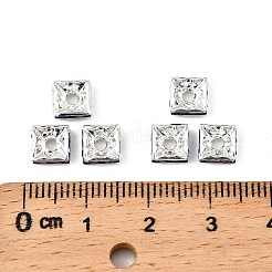 真鍮製ラインストーンスペーサービーズ  グレードA  正方形  ニッケルフリー  銀  サファイア  6x6x3mm  穴：1mm&nbsp;RSB072-15S