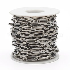 変色しにくい304ステンレススチールのペーパークリップチェーン  描かれた細長いアズキチェーン  溶接されていない  スプールで  ステンレス鋼色  14x6x1mm  16.4フィート（5m）/ロール&nbsp;STAS-H145-07P