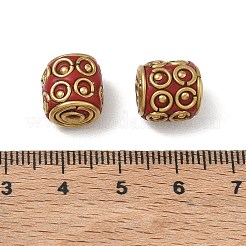 手作りのインドネシアビーズ  真鍮と樹脂を使用  丸い柱  ゴールドカラー  レッド  11.5x10.5~11mm  穴：1.8mm&nbsp;PY-CBAE318-12A