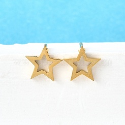 304ステンレススチール製小さな中空スタースタッドピアス（女性用）  ゴールドカラー  8x8mm  ピン：0.7mm&nbsp;STAS-A065-01G
