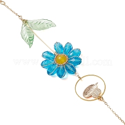 合金エナメルの蜂とガラスの花のクリスタルサンキャッチャー  天然および染色されたマレーシア産翡翠とプリズムファセットコーンの吊り下げオーナメント（窓辺や庭の装飾用）  ブルー  275x35mm&nbsp;HJEW-TA00475-04