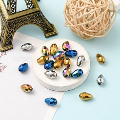 電気メッキガラスビーズセット  多面カット  ティアドロップ  ミックスカラー  12x8mm  穴：1mm&nbsp;EGLA-YW0001-56