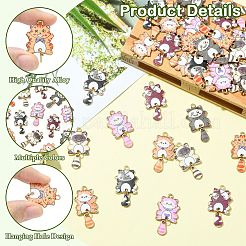 35本7色合金エナメルペンダント  猫の形のチャーム  ゴールドカラー  ミックスカラー  34x18x1.5mm  穴：1.8mm  5個/カラー&nbsp;ENAM-CJ0007-32