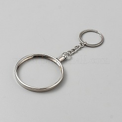 フラットラウンド型合金製コインホルダーキーホルダー  鉄製のブランクコインベゼルリング付き  プラチナ  128mm&nbsp;FIND-WH0816-092P