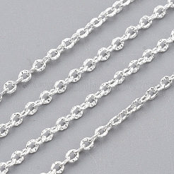 3.28フィートの真鍮製アズキチェーン  テクスチャ  ハンダ付け  フラットオーバル  銀色のメッキ  2x1.4x0.4mm&nbsp;X-CHC-T008-04S