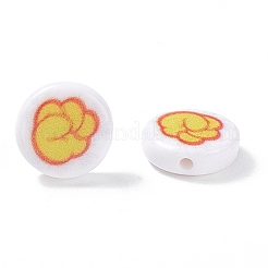 オペークプリントアクリルビーズ  フラットラウンド  レッド  11x4mm  穴：1.5mm&nbsp;SACR-F004-01A