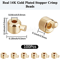 100個の真鍮つぶし玉  長持ちメッキ  コラム  14KGP本金メッキ  4.5x3.5x2.5mm  穴：0.9mm&nbsp;KK-BBC0026-27