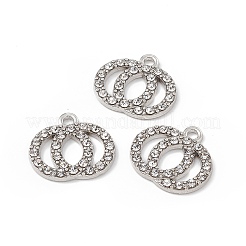 合金クリスタルラインストーンペンダント  インターレースサークルチャーム  プラチナ  15.5x17x2mm  穴：1.6mm&nbsp;FIND-C019-23P