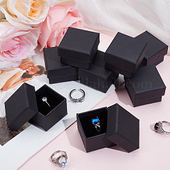 クラフト綿入り厚紙紙ジュエリーギフトボックス  リングボックス  正方形  ブラック  4.5x4.5x3cm&nbsp;LS-CBOX-WH0003-01A