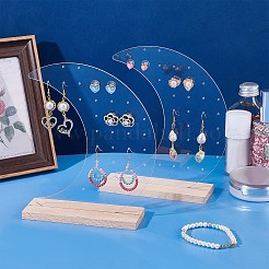 アクリルイヤリングディスプレイスタンド  木製シャーシと接着剤ステッカー付き  月の形  透明  完成品：18.2x4.9x20.5cm&nbsp;EDIS-WH0006-40