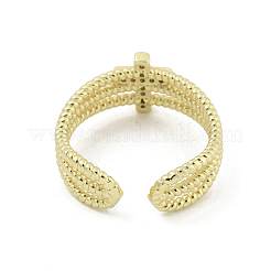 ブラス マイクロ パヴェ キュービック ジルコニア オープン カフ リング  クロス  ゴールドカラー  内径：18mm&nbsp;RJEW-H225-04G