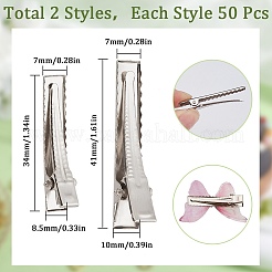 100個 2スタイル 鉄製フラットワニ口ヘアクリップ 金具  作るDIYのヘアアクセサリー  プラチナ  34~41x7mm  50個/スタイル&nbsp;IFIN-SC0001-65