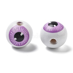 プリントされたシマウッドヨーロピアンビーズ  丸い目玉  ミディアム蘭  19~19.5x17.5~18mm  穴：4~4.5mm&nbsp;WOOD-G023-01A