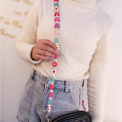 染めた木製ビーズバッグストラップ  合金スプリングゲートリング付き  花  カラフル  120cm&nbsp;DIY-WH0304-729