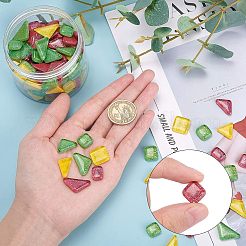 キラキラガラスカボション  モザイクタイル  家の装飾やdiyの工芸品  混合図形  ミックスカラー  11~15x11~25x4~5mm  約154個/箱&nbsp;GLAA-FH0001-02A