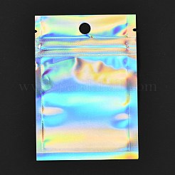 長方形のジッパー付きプラスチック製グリッターホログラフィックバッグ  再封可能なバッグ  透明  10x7cm  穴：8mm  片側の厚さ：2.7ミル（0.07mm）&nbsp;OPP-I002-01A