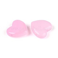 染色・加熱された模造翡翠ガラスビーズ  ハート  パールピンク  24x24.5x9~9.5mm  穴：1.6mm&nbsp;GLAA-T023-44D