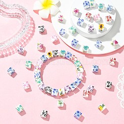 プリントされた磁器のヨーロッパのビーズ  キューブ  大穴ビーズ  ミックスカラー  10x10x10mm  穴：4mm&nbsp;FIND-CJZ0001-003