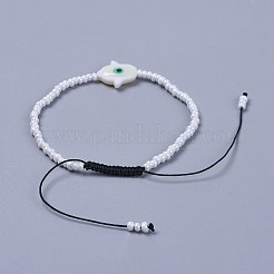 調整可能なナイロン糸編組ビーズブレスレット  ガラスシードビーズと淡水シェルビーズ  ハムサ手/ファティマの手/悪魔のミリアムの手  ミックスカラー  2-1/8インチ（5.5cm）&nbsp;BJEW-JB04370
