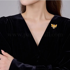 ミツバチのエナメルピン  バックパックの服のための合金ラインストーンブローチ  オレンジ  28x23mm&nbsp;PW-WG620E3-01