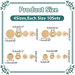 40セット4スタイルの合金スナップボタン  綿パッデッド服コートダウンジャケットバックル  ゴールドカラー  10~17x5.5~6mm  10セット/スタイル&nbsp;BUTT-WR0001-12