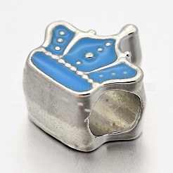 合金エナメル冠大きな穴ヨーロッパのビーズ  プラチナ  ドジャーブルー  12x12x7mm  穴：5mm&nbsp;MPDL-M028-02