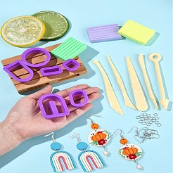 ポリマー粘土で作るダングルイヤリングの作り方キット  粘土を含む  プラスチックナイフ  型と金属製のイヤリングフック  青紫色  24.5x24.5x15mm&nbsp;DIY-YWC0005-05A