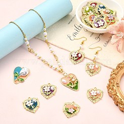 10本合金エナメルペンダント  ABSの模造パールと  花とハート  ラックめっき  長持ちメッキ  鉛フリー＆カドミウムフリー＆ニッケルフリー  ゴールドカラー  ライトサーモン  27.5x22.5x5.5mm  穴：1.5mm&nbsp;ENAM-SZ0004-60
