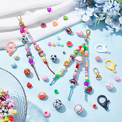 スポーツをテーマにしたDIYキーホルダー作りキット  アクリルビーズを含む  uvメッキabsプラスチックビーズ  合金とプラスチックのロブスタークロウ留め金  ポリエステル&スパンデックスコードロープ  ミックスカラー  6x6x6mm  穴：3.5mm&nbsp;DIY-SP0007-57