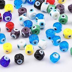 Nbead手作りのナザールボンジュウランプワークビーズ連売り  コラム  ミックスカラー  8.5x6~7mm  穴：2mm  約53~56個/連  13.78インチ〜14.17インチ（35cm〜36cm）&nbsp;LAMP-NB0001-49D
