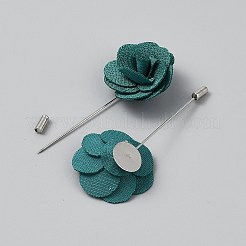 花のポリエステルブローチ  バックパックの衣類用のプラチナメッキ真鍮バッジ  ティール  87x39x21mm&nbsp;JEWB-WH20006-01I