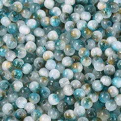 ドローベンチスタイルのガラスシードビーズ  ラウンド  模造キャットアイビーズ  丸い穴  ツートン  ダークターコイズ  4mm  穴：1.2~1.5mm  約5625個/ポンド&nbsp;SEED-Q039-01I