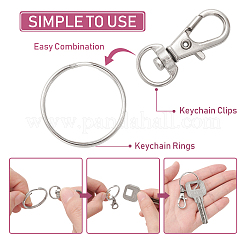 25本合金スイベルカニカン  スイベルスナップフック  キーホルダー25個付き  プラチナ  カニカン:30.5x11mm  穴：5x10mm&nbsp;PALLOY-CJ0003-02