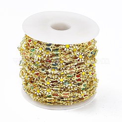 ハンドメイドのガラスバタフライ&エナメルデイジーフラワーリンクチェーン  18KGP本金メッキ真鍮製パーツとともに  ハンダ付け  スプールで  カラフル  蝶：7x11x2mm  花：7.5x12.5x2mm&nbsp;CHC-F015-15G-01