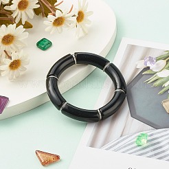 女の子の女性のために設定された分厚いカーブチューブビーズストレッチブレスレット  アクリル＆ccbプラスチックビーズブレスレット  ステンレス鋼色  ミックスカラー  内径：2-1/8インチ（5.3cm）  4個/セット&nbsp;BJEW-JB06947