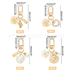 8スタイル合金ベーキングペイントキーホルダー4個  模造パールと  ハート＆レクタングル＆シェル  ゴールドカラー  5~6.3cm  2個/スタイル&nbsp;KEYC-PH0001-51