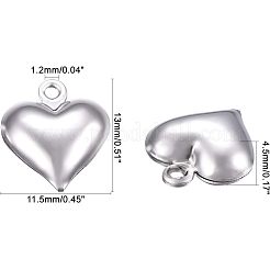 304ステンレススチールチャーム  膨らんだ心  ステンレス鋼色  13x11.5x4.5mm  穴：1.2mm  100個/箱&nbsp;STAS-UN0003-85