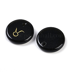 天然石オブシディアンペンダント  フラットラウンド  星座模様付き  12x3mm  穴：1.4mm  12個/セット&nbsp;G-K359-04C