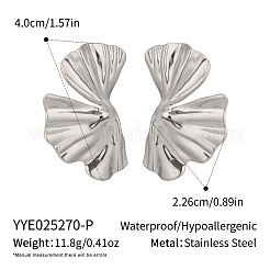 304ステンレススチールリーフスタッドピアス  プラチナ  40x22.6mm&nbsp;ND8551-2