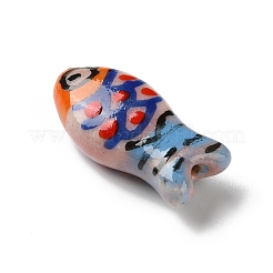 手作りの陶器ビーズ  手描きの陶器ビーズ  魚  ファミーユは磁器バラ  空色  10x21x6.5mm  穴：1.4mm&nbsp;X-PORC-Z006-04B-02