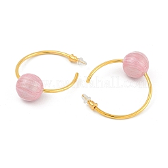 女性用ラウンド真鍮エナメルフープピアス  22KGP本金メッキ  ピンク  38.5x16.5mm&nbsp;EJEW-Q391-35G-02