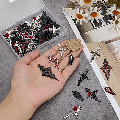 44pcs11スタイルハロウィーンテーマ合金エナメルペンダント  クロスと棺します。  ミックスカラー  25.5~47.5x11~23x3~5.5mm  穴：1.2~2mm  4個/スタイル&nbsp;ENAM-ME0001-45