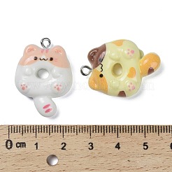 樹脂チャーム  白金鉄パーツ  猫の形をしたドーナツ  ミックスカラー  29x21.5x8.5mm  穴：2mm&nbsp;FIND-K022-03P