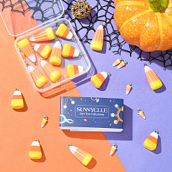 24 個 3 スタイルのハロウィーン不透明樹脂ペンダント  プラチナメッキの鉄製ループが付いたキャンディコーンチャーム  ミックスカラー  14.5~33x5~15x4~11mm  穴：1.5~2mm  8個/スタイル&nbsp;RESI-SC0006-32