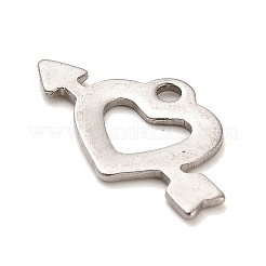変色しないステンレスペンダント  ハートを貫く矢のチャーム  ステンレス鋼色  12.5x21x1mm  穴：1.5mm&nbsp;STAS-L276-01P-07