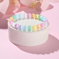 女性用染色天然セレナイトラウンドビーズストレッチブレスレット  カラフル  内径：2-1/4インチ（5.55cm）&nbsp;BJEW-G731-01A