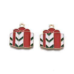 クリスマス合金エナメルペンダント  カドミウムフリー＆鉛フリー  ライトゴールド  クリスマスプレゼント  暗赤色  21x19x1.5mm  穴：1.8mm&nbsp;ENAM-Q442-60