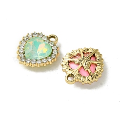 UVメッキ合金と混合色のガラスラインストーンペンダント  ハート  ゴールドカラー  19x16x5mm  穴：2mm&nbsp;FIND-B039-05G