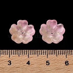 染色＆加熱グラデーションカラーガラスビーズキャップ  5  - 花びらの花  グリッターパウダー付き  ミックスカラー  13x14x5mm  穴：1.6mm&nbsp;GLAA-D307-01