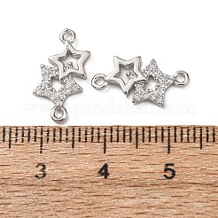 真鍮製マイクロパヴェクリアキュービックジルコニアコネクターチャーム  ダブルスターリンク  プラチナ  15.5x7.5x2mm  穴：1.2mm&nbsp;KK-L270-05P